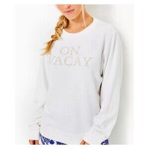 Lilly Pulitzer Long Sleeve Beaded Sweatshirt Top Ribbed White Cotton S 288494